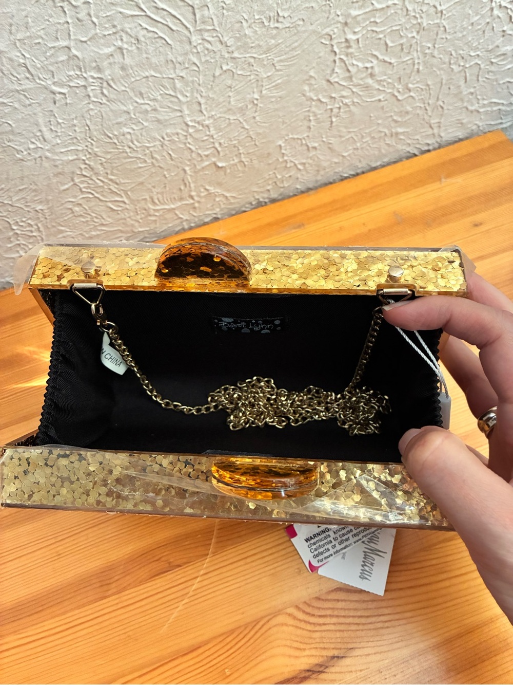 Bari Lynn CHEERS gold glitter stars box purse - Picture 6 of 7